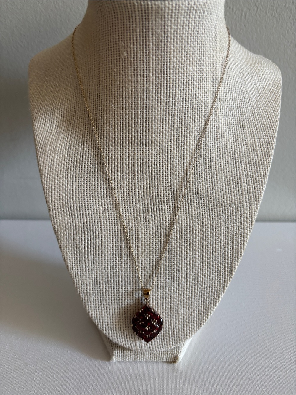 JTV Gold-Tone Necklace with Deep Red Faceted Lattice Pendant